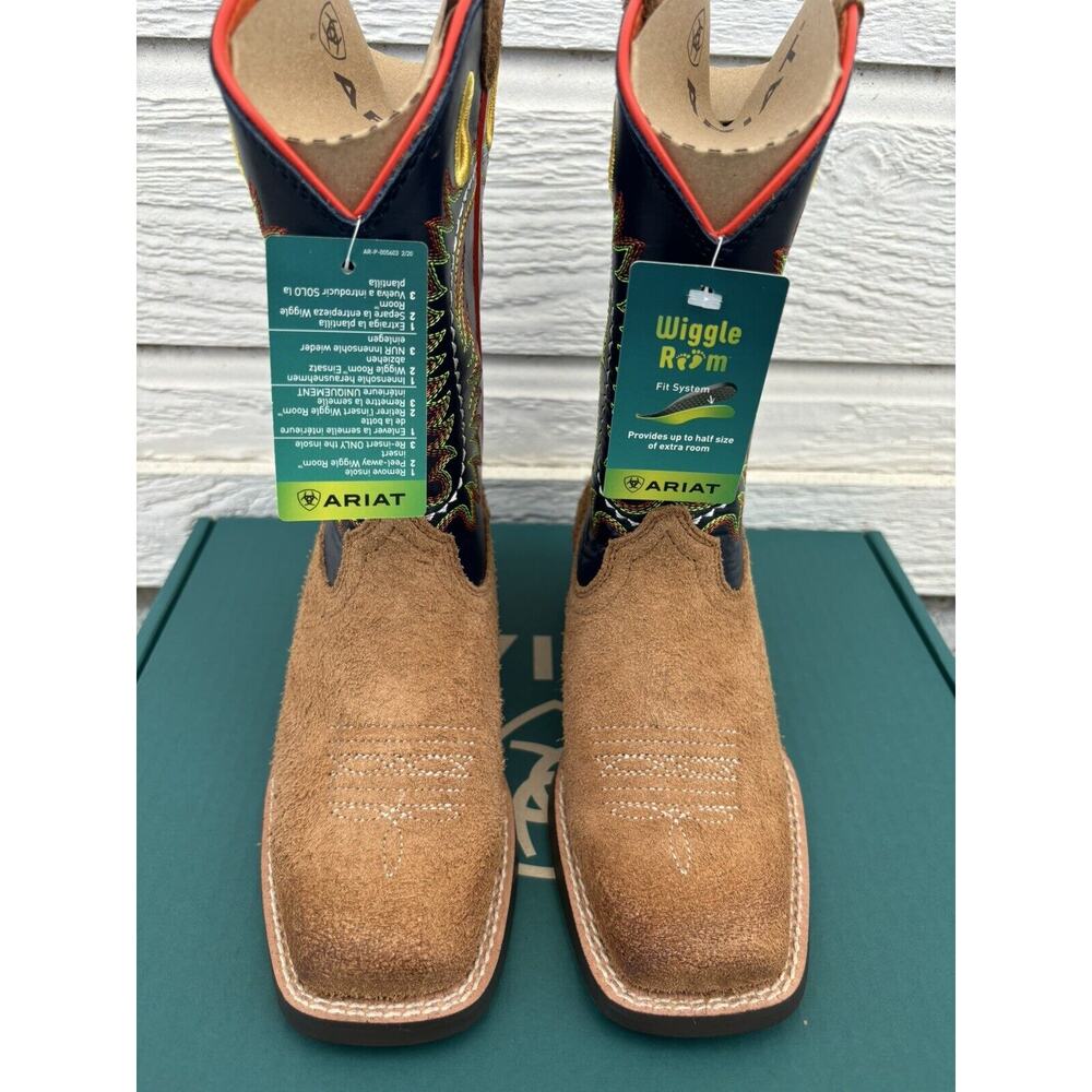 Ariat Derby Monroe Kids Size 3 M Tan Roughout / Inkwell Buckaroo Cowboy Boots - Picture 4 of 9
